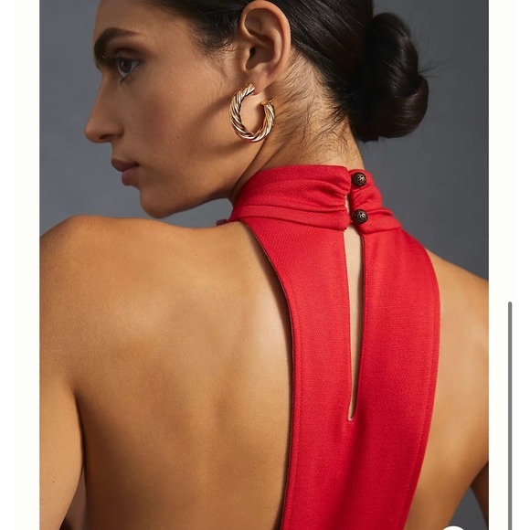 Anthropologie Maeve Women's Halter Midi Dress Red Sz XL - Picture 4 of 10